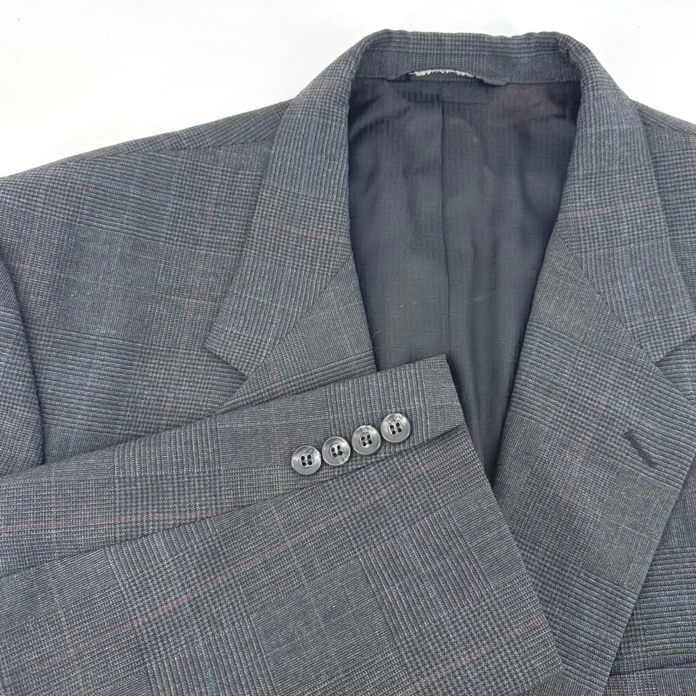 Blazer Suit Jacket Mens 48 Gray Glen Check Plaid Two Button Professional